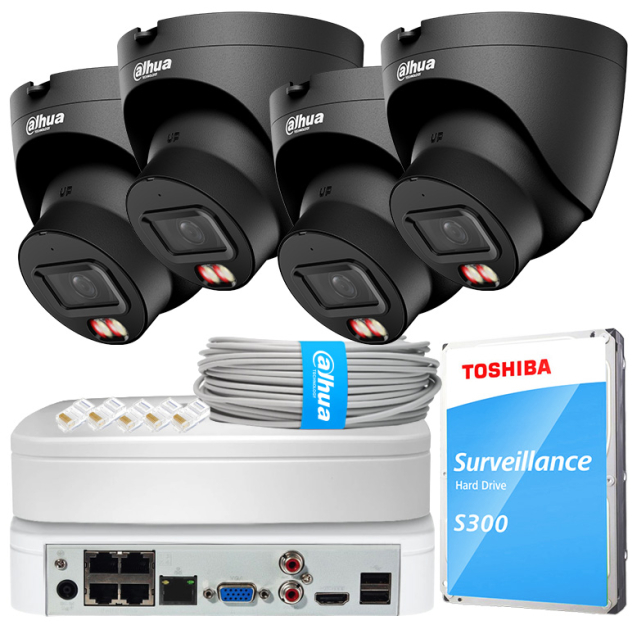 Zestaw do Monitoringu IP 12Mpx, 4 Kamery IPC-HDW21249T-S-IL-0280B BLACK, Dual Light, PoE - DAHUA | IPC-HDW21249T-S-IL-0280B BLACK(X4) POE KIT