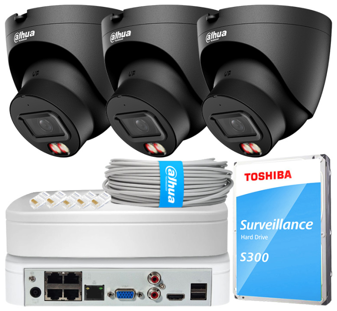 Zestaw do Monitoringu IP 12Mpx, 3 Kamery IPC-HDW21249T-S-IL-0280B BLACK, Dual Light, PoE - DAHUA | IPC-HDW21249T-S-IL-0280B BLACK(X3) POE KIT