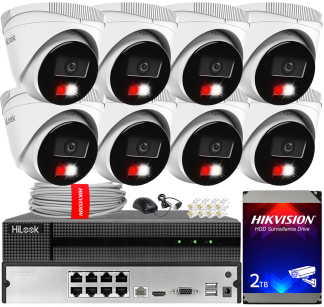 Zestaw do Monitoringu IP 4Mpx, 8 Kamer IPC-T240HA-LU Smart Hybrid Light, PoE - HiLook by Hikvision | IPC-T240HA-LU(x8) POE KIT