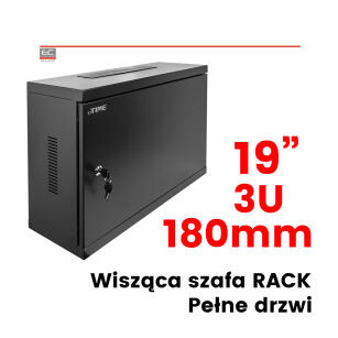 Szafa RACK wisząca, 19" 3U 180mm, pełne drzwi, kolor czarny, dwustronne drzwi - IPTIME