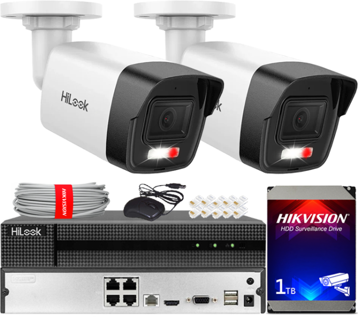 Zestaw do Monitoringu IP 4Mpx, 2 Kamery IPC-B140HA-LUC Smart Hybrid Light, PoE - HiLook by Hikvision | IPC-B140HA-LUC(x2) POE KIT