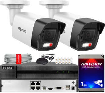 Zestaw do Monitoringu IP 4Mpx, 2 Kamery IPC-B140HA-LUC Smart Hybrid Light, PoE - HiLook by Hikvision | IPC-B140HA-LUC(x2) POE KIT