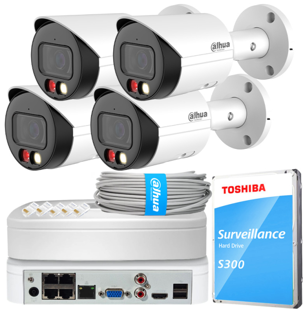 Zestaw do Monitoringu IP 4Mpx, 4 Kamery IPC-HFW2449S-S-IL-0280B, Dual Light, PoE - DAHUA | IPC-HFW2449S-S-IL-0280B(X4) POE KIT