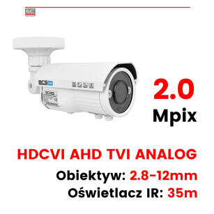 BCS-TQ6201IR3 / IR3-B - Kamera tubowa 2Mpx, 2.8-12mm, IR 35m, AGC, AWB, BLC, HLC, WDR, HD-CVI, AHD, TVI, ANALOG - BCS