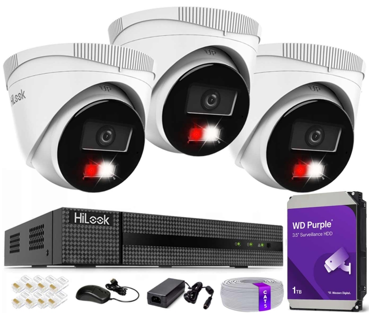 Zestaw do Monitoringu IP 6Mpx, 3 Kamery IPC-T260HA-LU Smart Hybrid Light, PoE - HiLook by Hikvision | IPC-T260HA-LU(x3) POE KIT