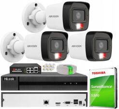 Zestaw do Monitoringu IP 4Mpx, 3 Kamery VE-NC140F-LIU, Smart Hybrid Light, Audio - Hikvision | VE-NC140F-LIU(x3) POE KIT