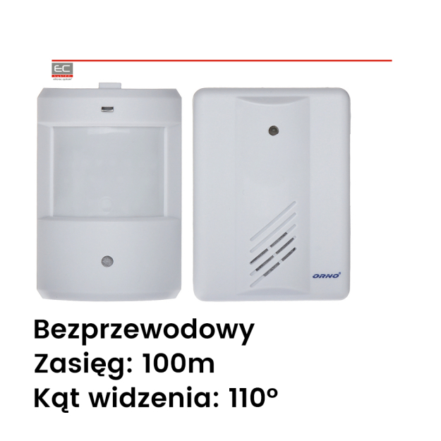 OR-MA-702 - Czujnik ( czujka ) ruchu z sygnalizacją, bezprzewodowa, zasięg 100m, kąt widzenia 110° - ORNO | OR-MA-702