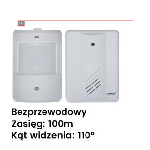 OR-MA-702 - Czujnik ( czujka ) ruchu z sygnalizacją, bezprzewodowa, zasięg 100m, kąt widzenia 110° - ORNO | OR-MA-702