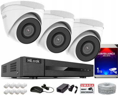 Zestaw do Monitoringu IP 5Mpx 3 Kamery IPCAM-T5 - HiLook by Hikvision | IPCAM-T5 + NVR-4CH-5MP/4P