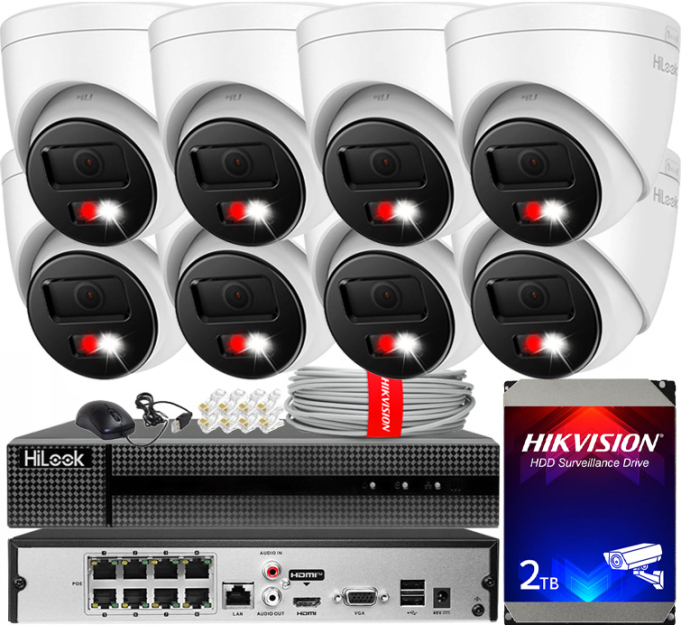 Zestaw do monitoringu IP 8Mpx 4K, 8 Kamer IPC-T280HA-LUF/SL Live Guard, PoE  - HiLook by Hikvision | IPC-T280HA-LUF/SL(x8) POE KIT
