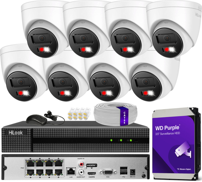 Zestaw do monitoringu IP 8Mpx 4K, 8 Kamer IPC-T280HA-LUF/SL Live Guard, PoE  - HiLook by Hikvision | IPC-T280HA-LUF/SL(x8) POE KIT