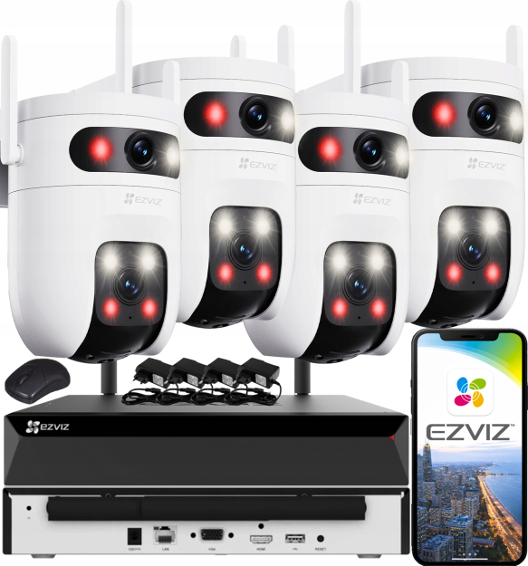 Zestaw Monitoringu WiFi 2x 5Mpx, 4 Kamery Obrotowe C9c 3K, Dual Light + Autotracking, Audio - EZVIZ | C8c 3K (x4) WIFI KIT