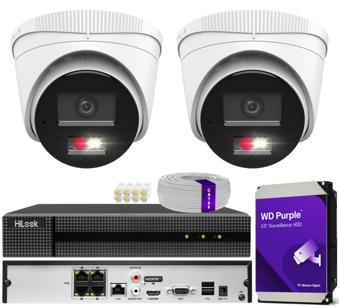 Zestaw do monitoringu IP 8Mpx 4K, 2 Kamery IPC-T280HA-LU PoE  - HiLook by Hikvision | IPC-T280HA-LU (x2) POE KIT