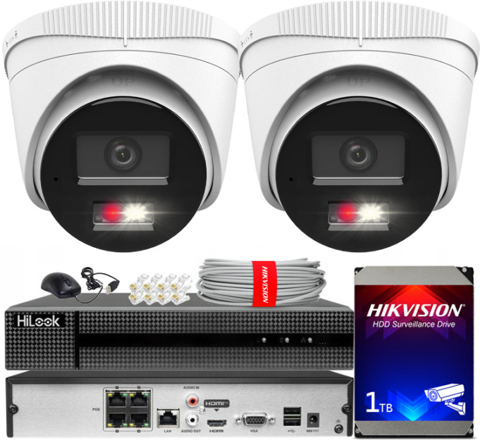 Zestaw do monitoringu IP 8Mpx 4K, 2 Kamery IPC-T280HA-LU PoE  - HiLook by Hikvision | IPC-T280HA-LU (x2) POE KIT