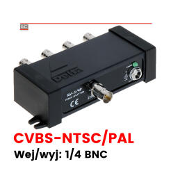 RV-1/4P - Rozgałęźnik wideo, 4 wyjścia, CVBS - PAL / NTSC | RV-1/4P