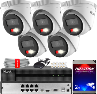 Zestaw do Monitoringu IP 4Mpx, 5 Kamer IPC-T240HA-LUC Smart Hybrid Light, PoE - HiLook by Hikvision | IPC-T240HA-LUC(x5) POE KIT