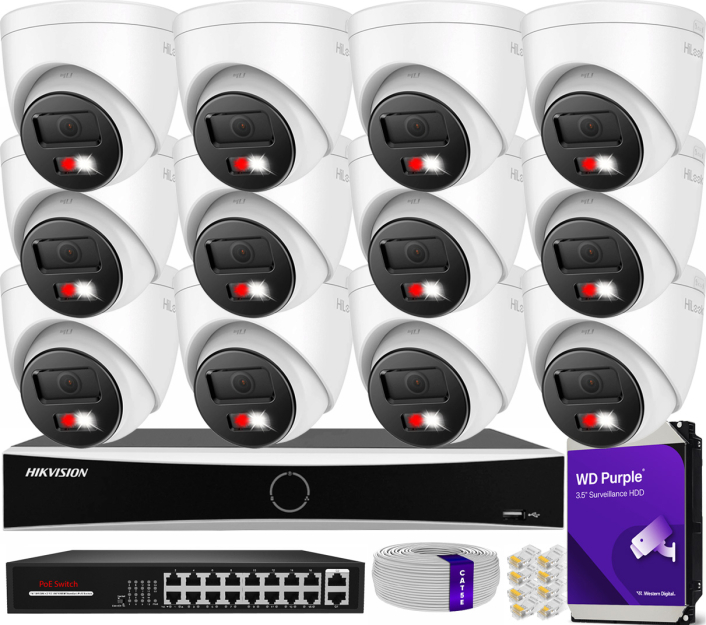 Zestaw do monitoringu IP 8Mpx 4K, 12 Kamer IPC-T280HA-LUF/SL Live Guard, PoE  - HiLook by Hikvision | IPC-T280HA-LUF/SL(x12) POE KIT
