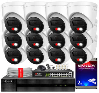 Zestaw do monitoringu IP 8Mpx 4K, 12 Kamer IPC-T280HA-LUF/SL Live Guard, PoE  - HiLook by Hikvision | IPC-T280HA-LUF/SL(x12) POE KIT