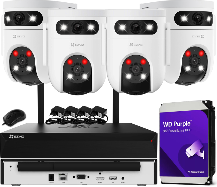 Zestaw Monitoringu WiFi 5Mpx+5Mpx, 4 Kamery Obrotowe H9c 3K, Dual Light + Autotracking, Audio - EZVIZ | H9c 5Mpx+5Mpx (x4) WIFI KIT