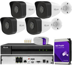 Zestaw do monitoringu IP 5Mpx, 4 Kamery IPC-B150H, PoE, IR30m - HiLook by Hikvision | IPC-B150H (x4) POE KIT