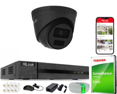 Zestaw do Monitoringu IP 4Mpx, 1 Kamera IPC-T241H-C BLACK, PoE, IR20m, IP67 - HiLook by Hikvision | IPC-T241H-C BLACK(x1) POE KIT