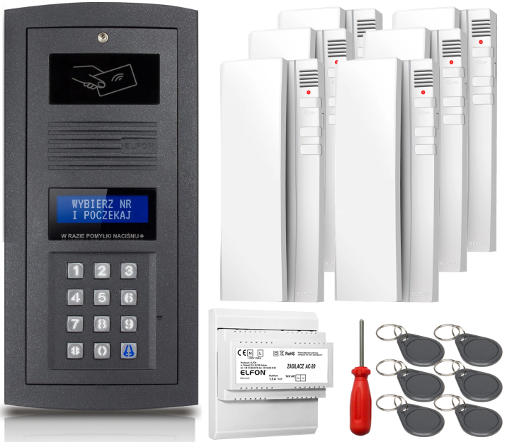 Zestaw domofonowy Elfon OPTIMA OP-255R-G + 6x Unifon OP-U7 - ELFON | OP-255R-G + 6x OP-U7