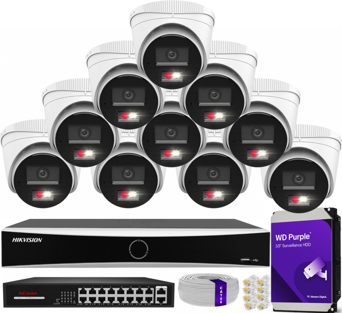 Zestaw do monitoringu IP 8Mpx 4K, 10 Kamer IPC-T280HA-LU PoE  - HiLook by Hikvision | IPC-T280HA-LU (x10) POE KIT