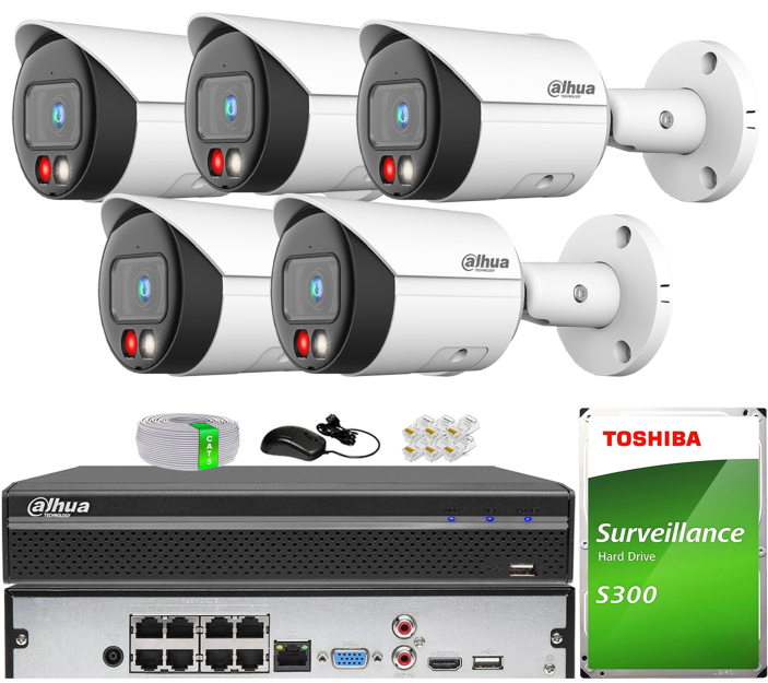 Zestaw do Monitoringu IP 8Mpx, 5 Kamer IPC-HFW2849S-S-IL-0280B, Dual Light, PoE - DAHUA | IPC-HFW2849S-S-IL-0280B(X5) POE KIT