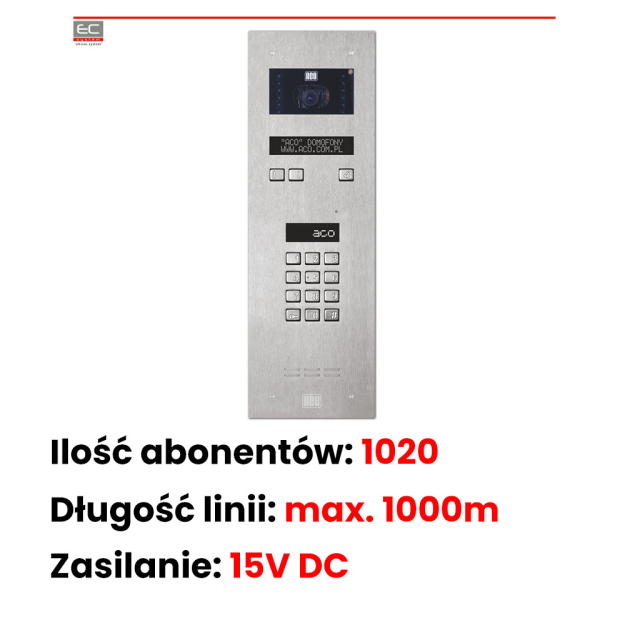 INSPIRO 7S+ - Centrala Master, 1020 lokali, kamera kolorowa obiektyw 2.8mm, elektroniczny spis lokatorów, stal nierdzewna - ACO | INSPIRO 7S+