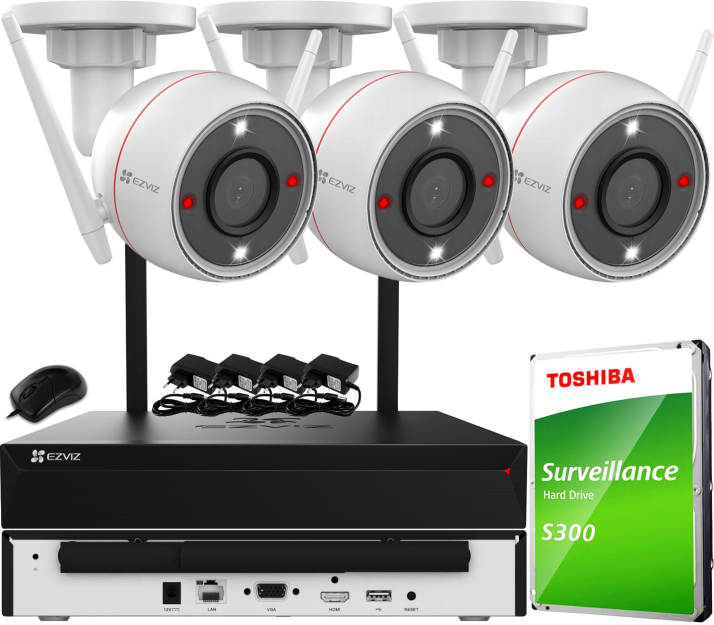 Zestaw Monitoringu WiFi 4Mpx, 3 Kamery zewnętrzne H3c 2K+, Dual Light, Audio - EZVIZ | H8c 2K+ (x3) WIFI KIT