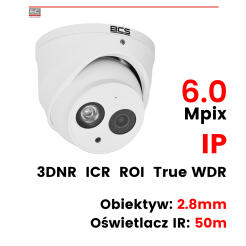 BCS-DMIP2601AIR-IV - Kamera kopułkowa IP 6Mpx, 2.8mm, IR50m- BCS LINE | BCS-DMIP2601AIR-IV