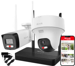 WIFIKIT-BT4-4CH - Zestaw do monitoringu WiFi EasyLink, 2x Kamera 4Mpx, Rejestrator NVS - HiLook by Hikvision | WIFIKIT-BT4-4CH