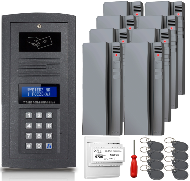 Zestaw domofonowy Elfon OPTIMA OP-255R-G + 8x Unifon OP-U7-S - ELFON | OP-255R-G + 8x OP-U7-S