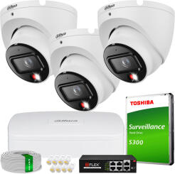 Zestaw do Monitoringu IP 6Mpx, 3 Kamery IPC-HDW1639T-A-IL, Dual Light, PoE - DAHUA | IPC-HDW1639T-A-IL(X3) POE KIT