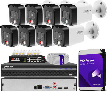 Zestaw do Monitoringu IP 6Mpx, 8 Kamer IPC-HFW1639TC-A-IL-0280B-S6, Dual Light, PoE - DAHUA | IPC-HFW1639TC-A-IL-0280B-S6(X8) POE KIT