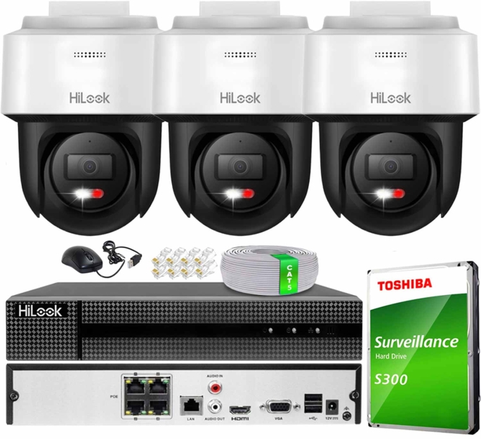 Zestaw do Monitoringu IP 6Mpx, 3 Kamery PTZ-N2C600M-DE Smart Hybrid Light, PoE - HiLook by Hikvision | PTZ-N2C600M-DE(x3) POE KIT