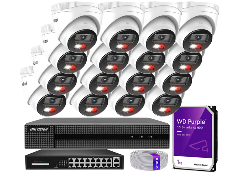 Zestaw do Monitoringu IP 4Mpx 16 Kamer IPCAM-T4-30DL, Hybrid Light, Rejestrator 16ch, MD 2.0 - HiLook by Hikvision | IPCAM-T4-30DL + HWN-4216MH