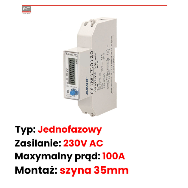 OR-WE-512 - 1-fazowy licnzik energii elektrycznej 100A, MID - ORNO | OR-WE-512
