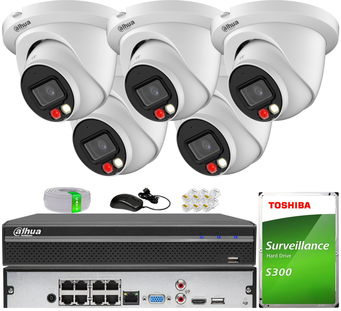 Zestaw do Monitoringu IP 8Mpx, 5 Kamer IPC-HDW2849TM-S-IL, Dual Light, PoE - DAHUA | IPC-HDW2849TM-S-IL(X5) POE KIT