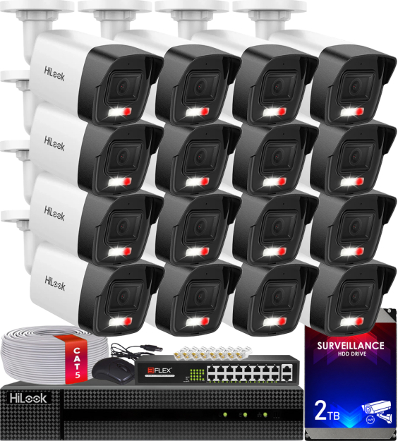 Zestaw do Monitoringu IP 4Mpx, 16 Kamer IPC-B140HA-LUC Smart Hybrid Light, PoE - HiLook by Hikvision | IPC-B140HA-LUC(x16) POE KIT