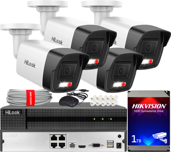 Zestaw do Monitoringu IP 4Mpx, 4 Kamery IPC-B140HA-LUC Smart Hybrid Light, PoE - HiLook by Hikvision | IPC-B140HA-LUC(x4) POE KIT