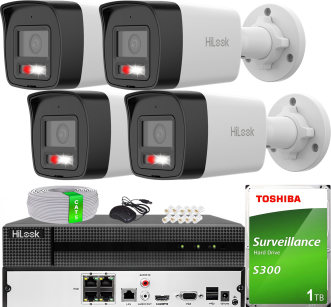 Zestaw do Monitoringu IP 4Mpx, 4 Kamery IPC-B140HA-LUC Smart Hybrid Light, PoE - HiLook by Hikvision | IPC-B140HA-LUC(x4) POE KIT