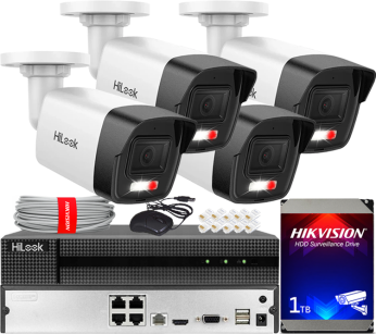 Zestaw do Monitoringu IP 4Mpx, 4 Kamery IPC-B140HA-LUC Smart Hybrid Light, PoE - HiLook by Hikvision | IPC-B140HA-LUC(x4) POE KIT
