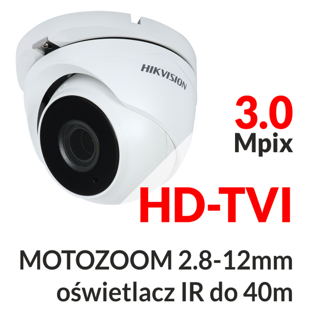 DS-2CE56F7T-IT3Z - Kamera kopułkowa 3.0 Mpix HD-TVI MOTOZOOM 2.8-12mm IR 40m WDR - HIKVISION | DS-2CE56F7T-IT3Z