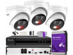 Zestaw do Monitoringu IP 6Mpx 3  Kamery IPCAM-T6-30DL, Hybrid Light, Rejestrator 4ch z PoE, MD 2.0 - HiLook by Hikvision | IPCAM-T6-30DL + NVR-4CH-5MP/4P