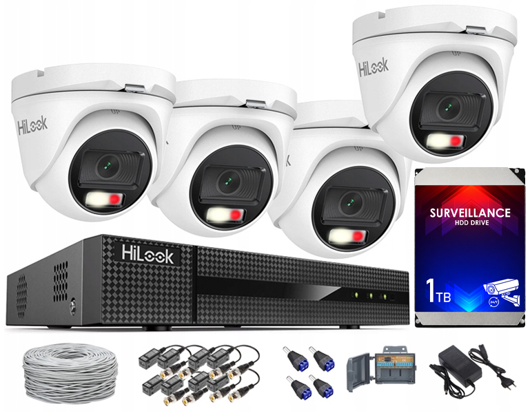 Zestaw do monitoringu TurboHD, 4 kamery Hybrid Light 5Mpx, rejestrator 4ch - HiLook by Hikvision | TVICAM-T5M-20DL + DVR-4CH-5MP