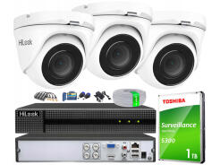 Zestaw do monitoringu TurboHD, 3 kamery 2Mpx, rejestrator 4ch - HiLook by Hikvision | TVICAM-T2M + DVR-4CH-4MP