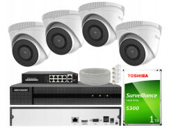 Zestaw do Monitoringu IP 2Mpx 4 Kamery IPCAM-T2, Rejestrator 8ch - HiLook by Hikvision | IPCAM-T2 + HWN-2108MH