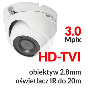 DS-2CE56F1T-ITM- Kamera kopułkowa 3.0 Mpix HD-TVI 2.8mm IR 20m - HIKVISION | DS-2CE56F1T-ITM
