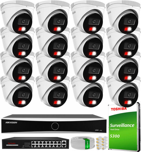 Zestaw do Monitoringu IP 4Mpx, 16 Kamer IPC-T240HA-LU Smart Hybrid Light, PoE - HiLook by Hikvision | IPC-T240HA-LU(x16) POE KIT